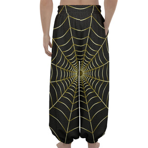 Yellow Cobweb Print Lantern Pants