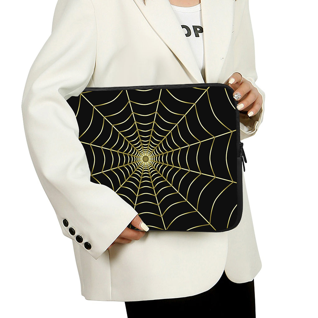 Yellow Cobweb Print Laptop Sleeve