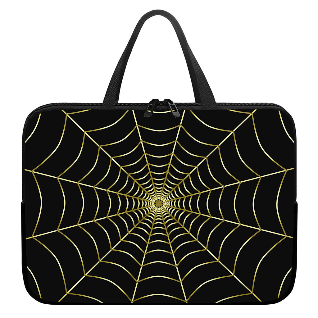 Yellow Cobweb Print Laptop Sleeve With Handle