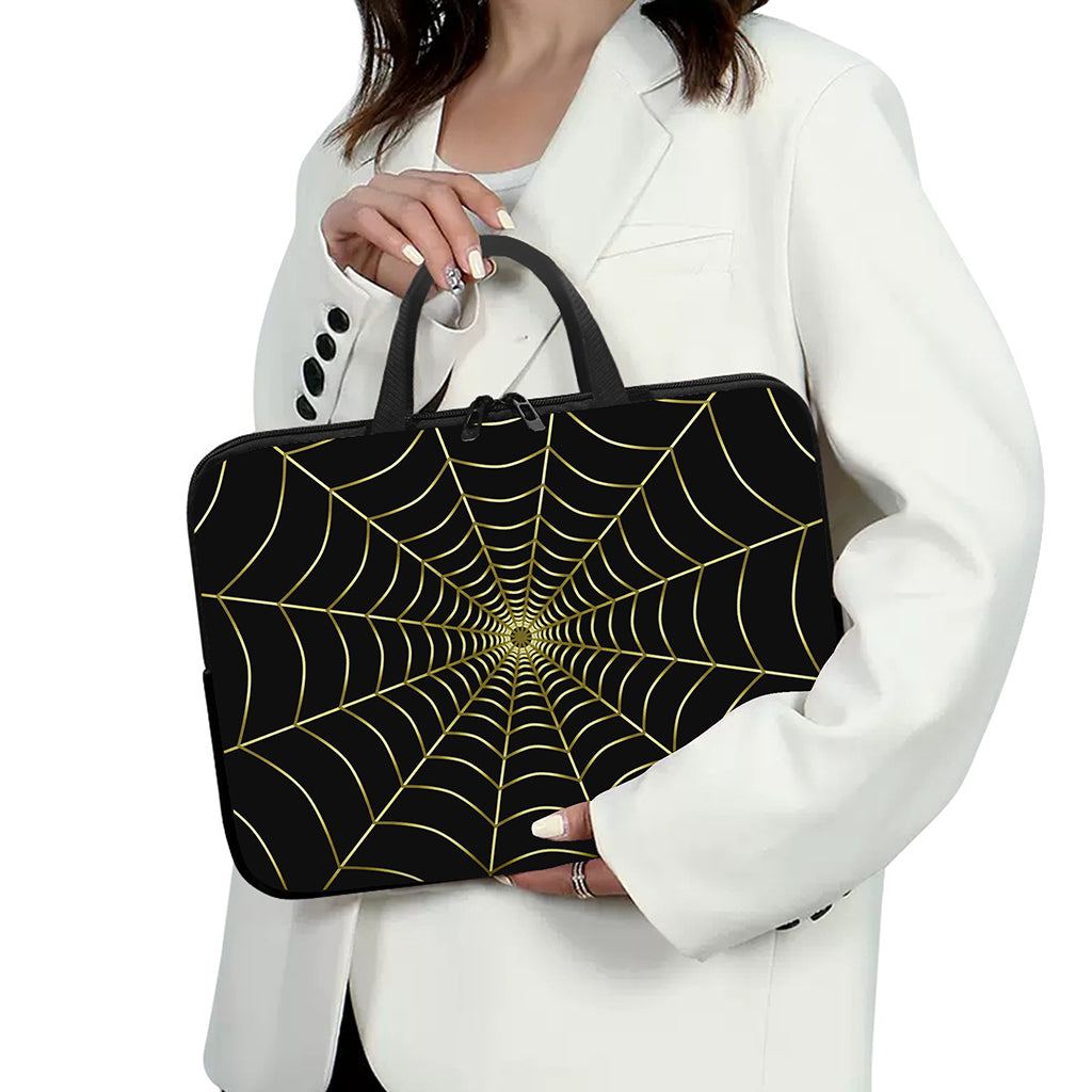 Yellow Cobweb Print Laptop Sleeve With Handle