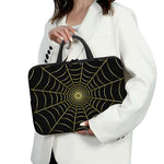 Yellow Cobweb Print Laptop Sleeve With Handle