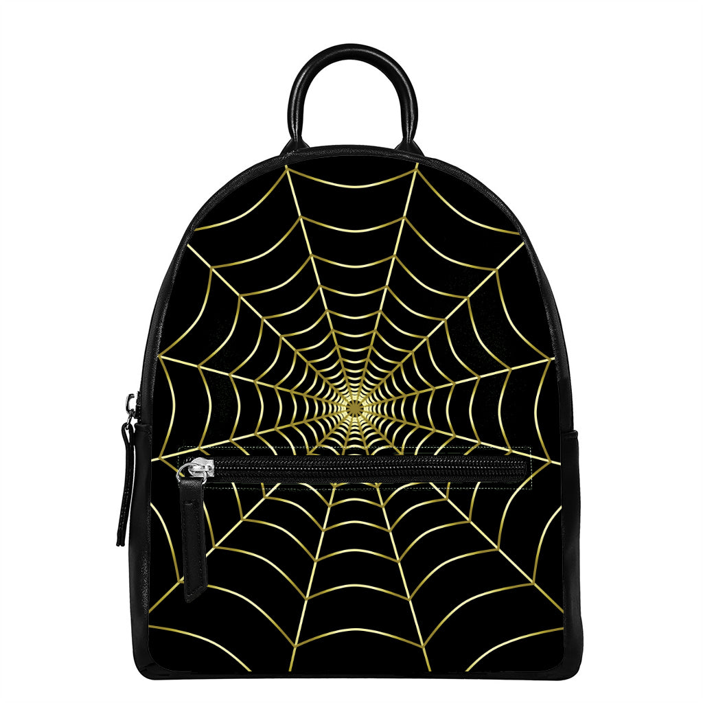 Yellow Cobweb Print Leather Backpack
