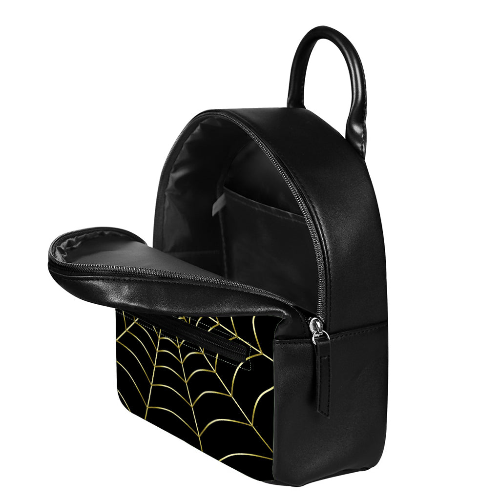 Yellow Cobweb Print Leather Backpack