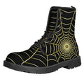 Yellow Cobweb Print Lace-Up Boots