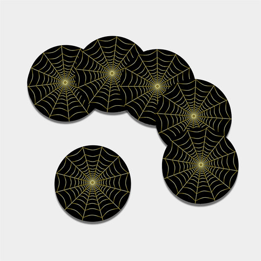 Yellow Cobweb Print Leather Coaster Set