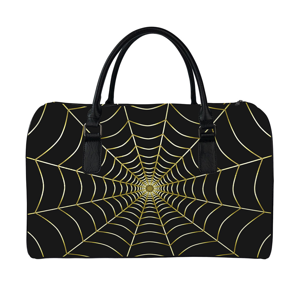 Yellow Cobweb Print Leather Duffle Bag