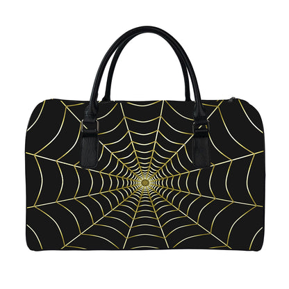 Yellow Cobweb Print Leather Duffle Bag