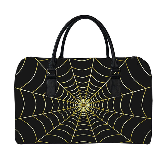 Yellow Cobweb Print Leather Duffle Bag