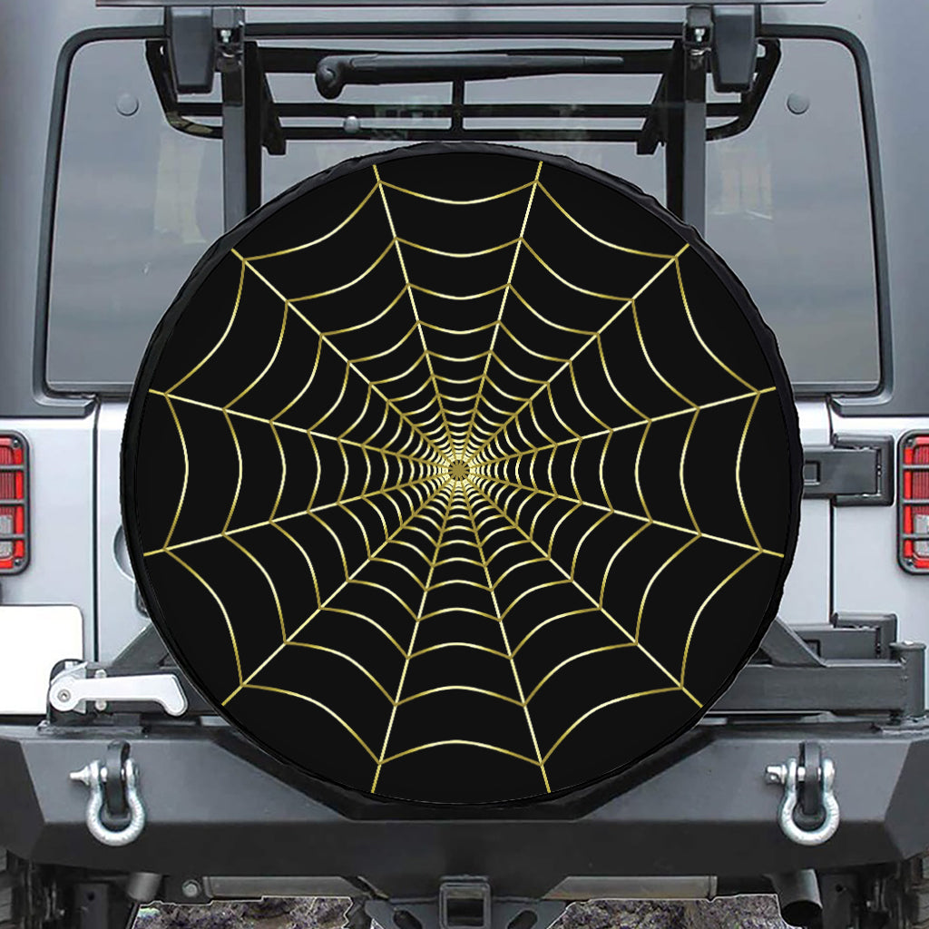 Yellow Cobweb Print Leather Spare Tire Cover