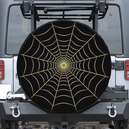 Yellow Cobweb Print Leather Spare Tire Cover