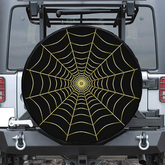 Yellow Cobweb Print Leather Spare Tire Cover