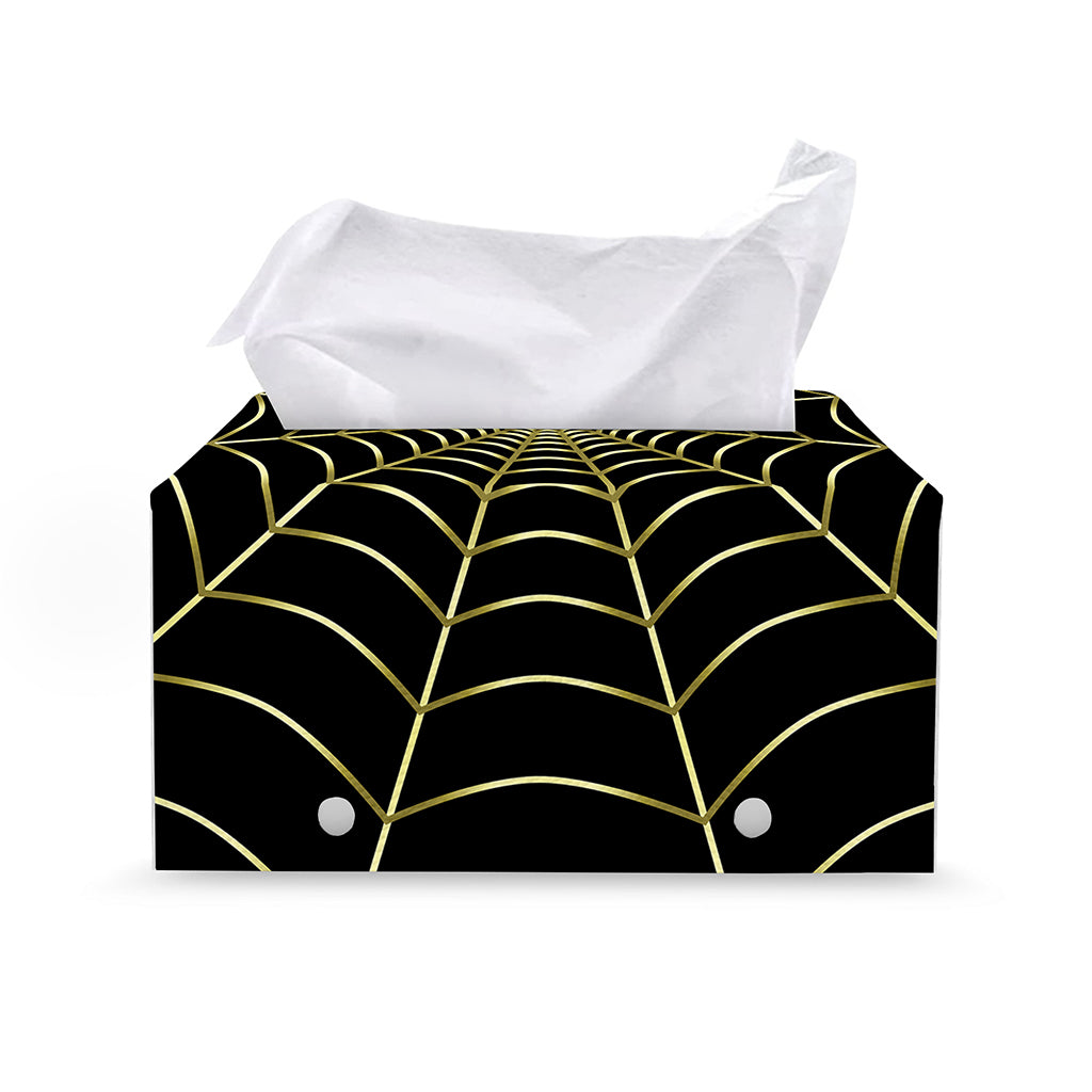 Yellow Cobweb Print Leather Tissue Box Cover