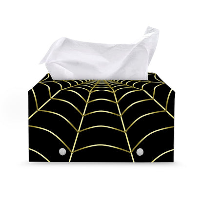 Yellow Cobweb Print Leather Tissue Box Cover