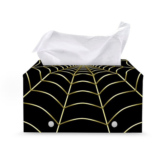 Yellow Cobweb Print Leather Tissue Box Cover
