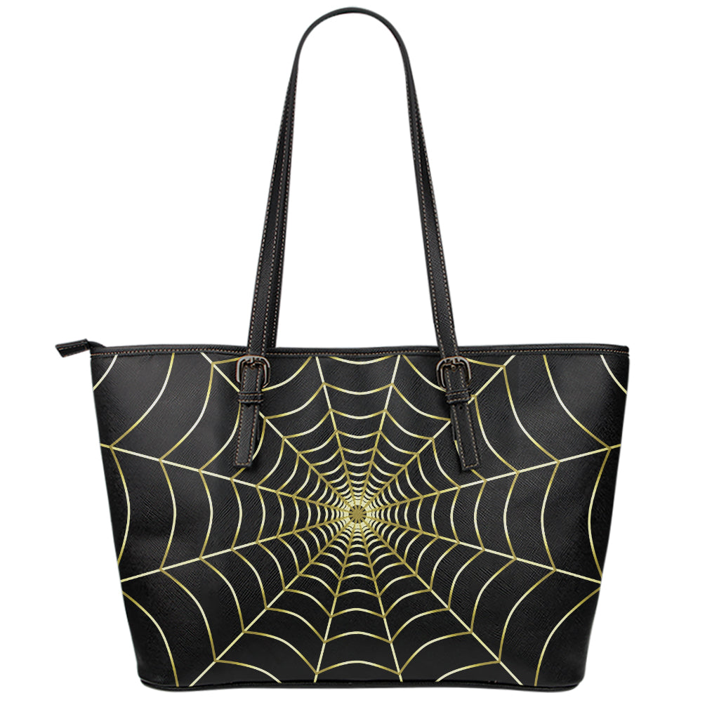 Yellow Cobweb Print Leather Tote Bag