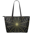 Yellow Cobweb Print Leather Tote Bag With Zipper