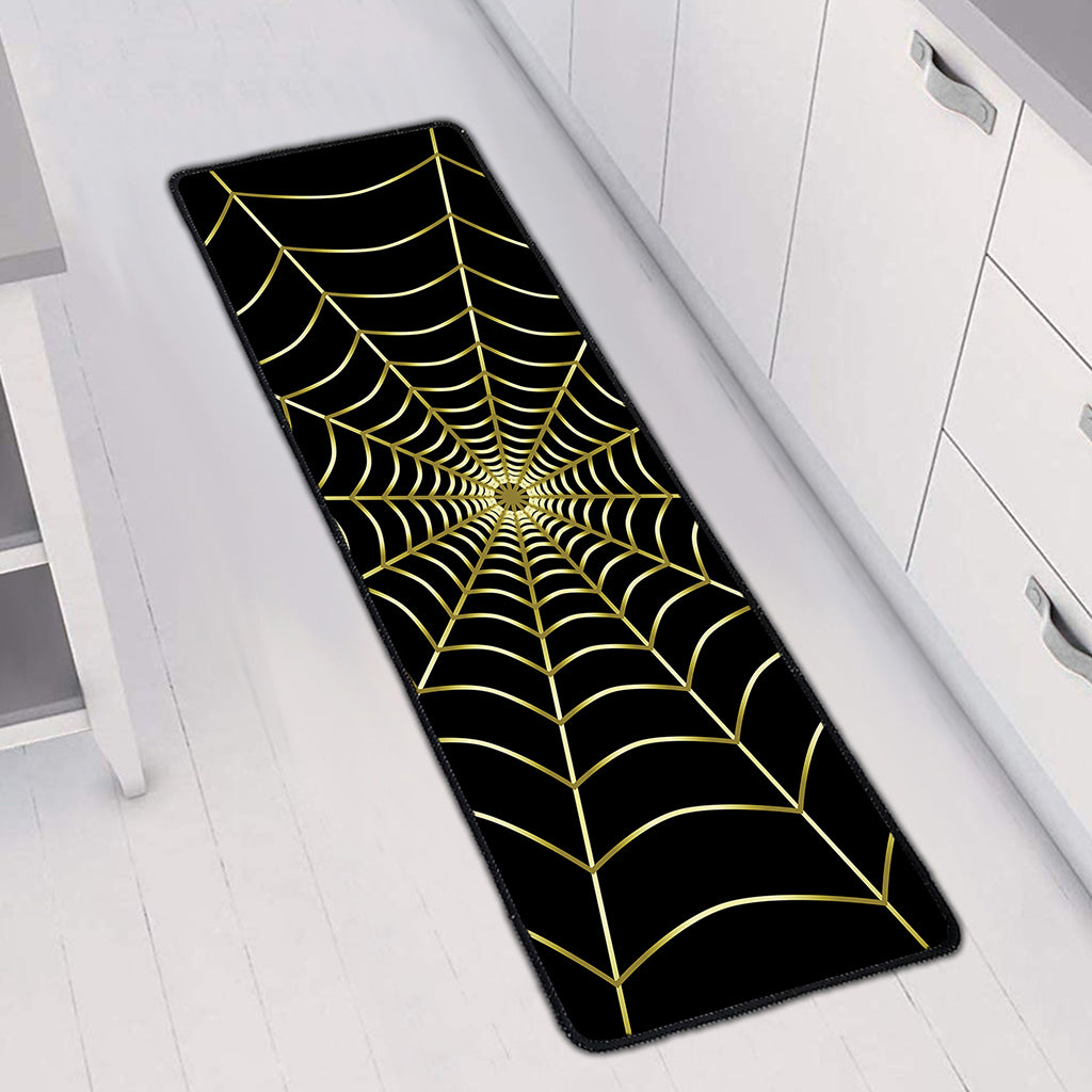 Yellow Cobweb Print Long Kitchen Mat