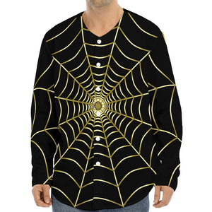 Yellow Cobweb Print Long Sleeve Baseball Jersey