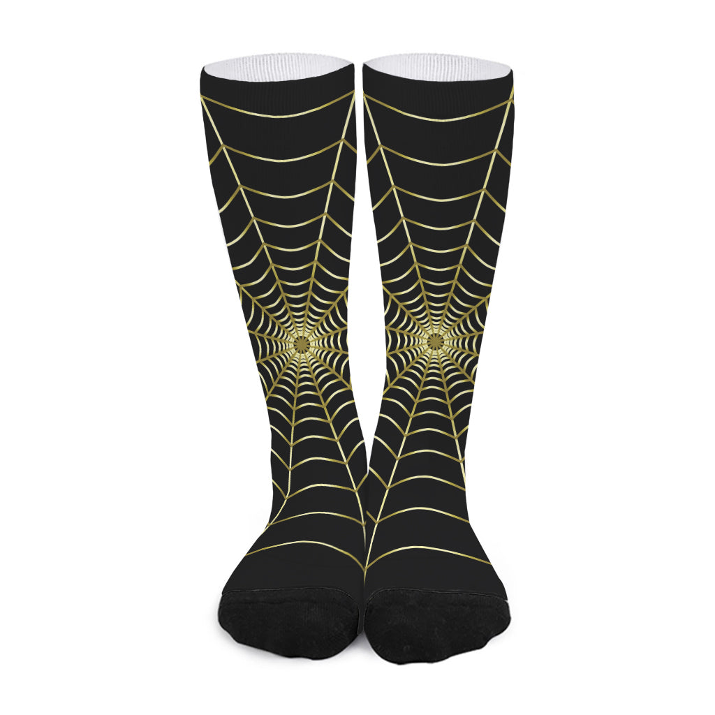 Yellow Cobweb Print Long Socks
