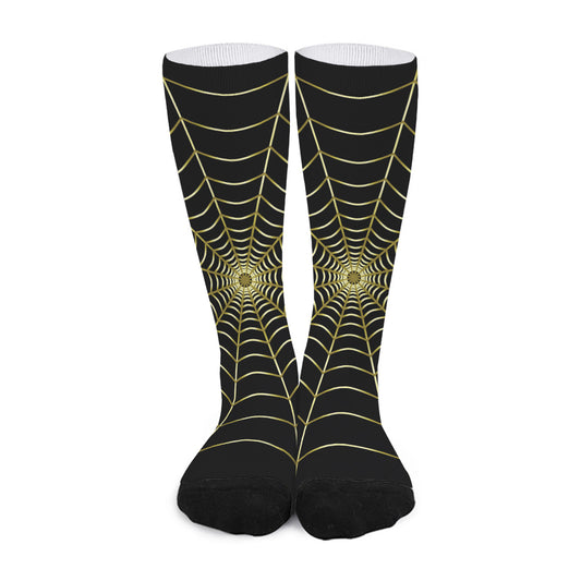 Yellow Cobweb Print Long Socks