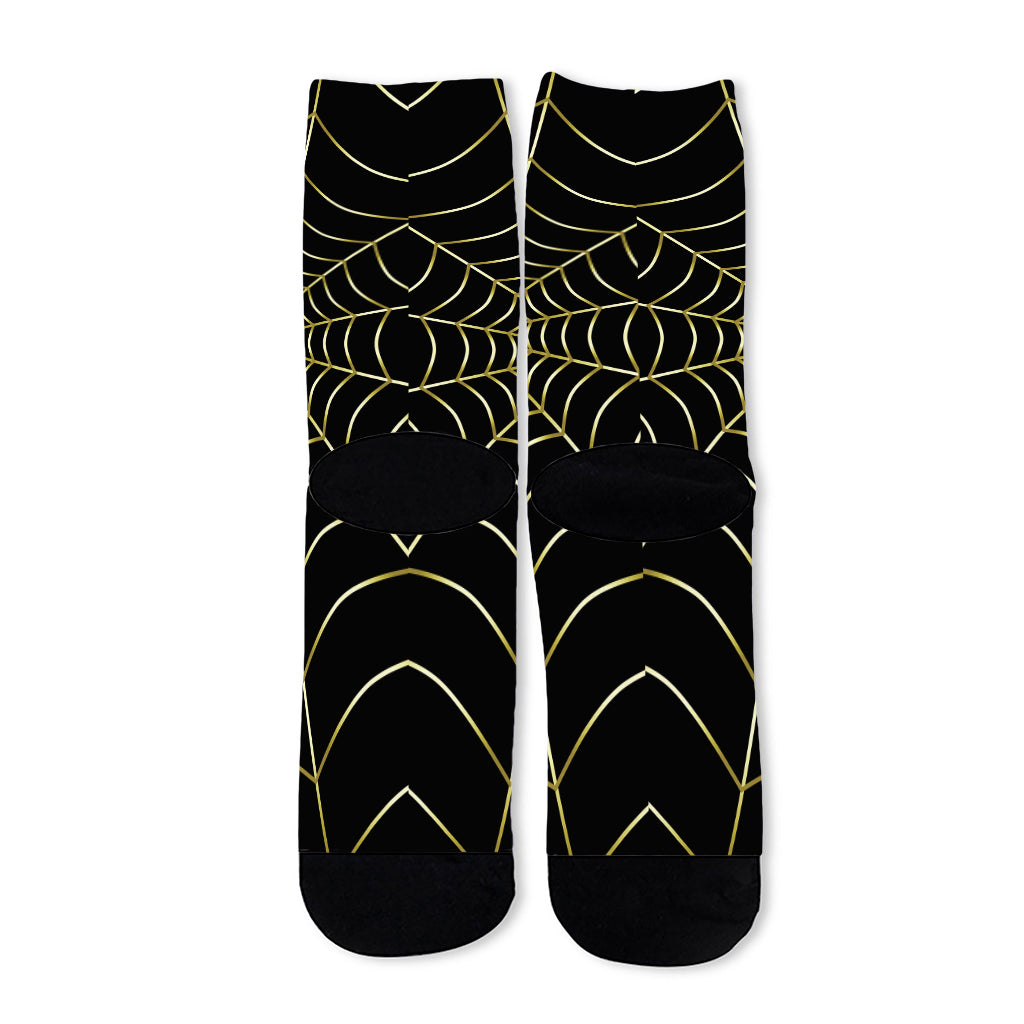 Yellow Cobweb Print Long Socks
