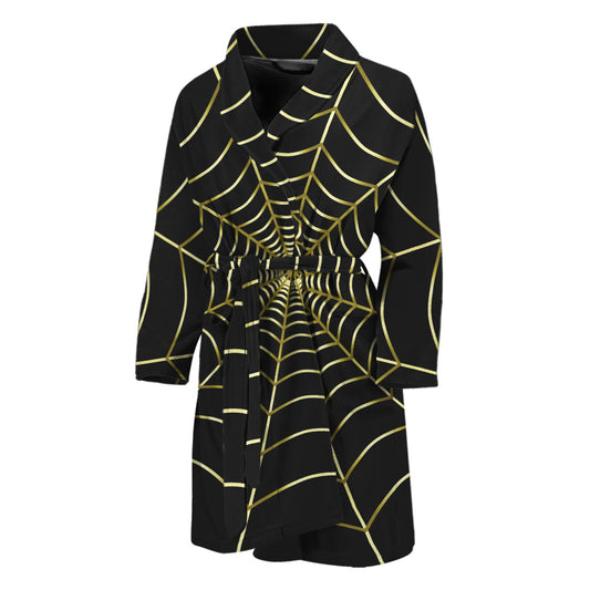 Yellow Cobweb Print Men's Bathrobe