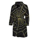 Yellow Cobweb Print Men's Bathrobe