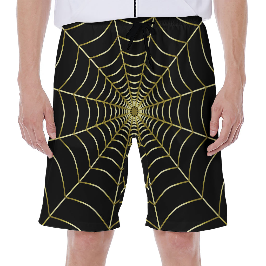 Yellow Cobweb Print Men's Beach Shorts