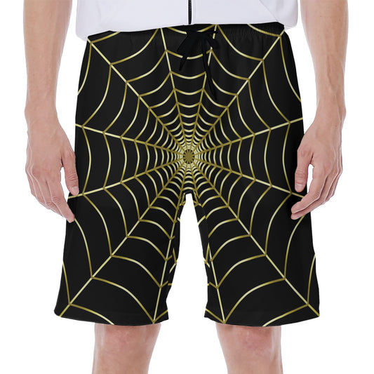 Yellow Cobweb Print Men's Beach Shorts