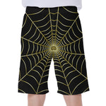 Yellow Cobweb Print Men's Beach Shorts