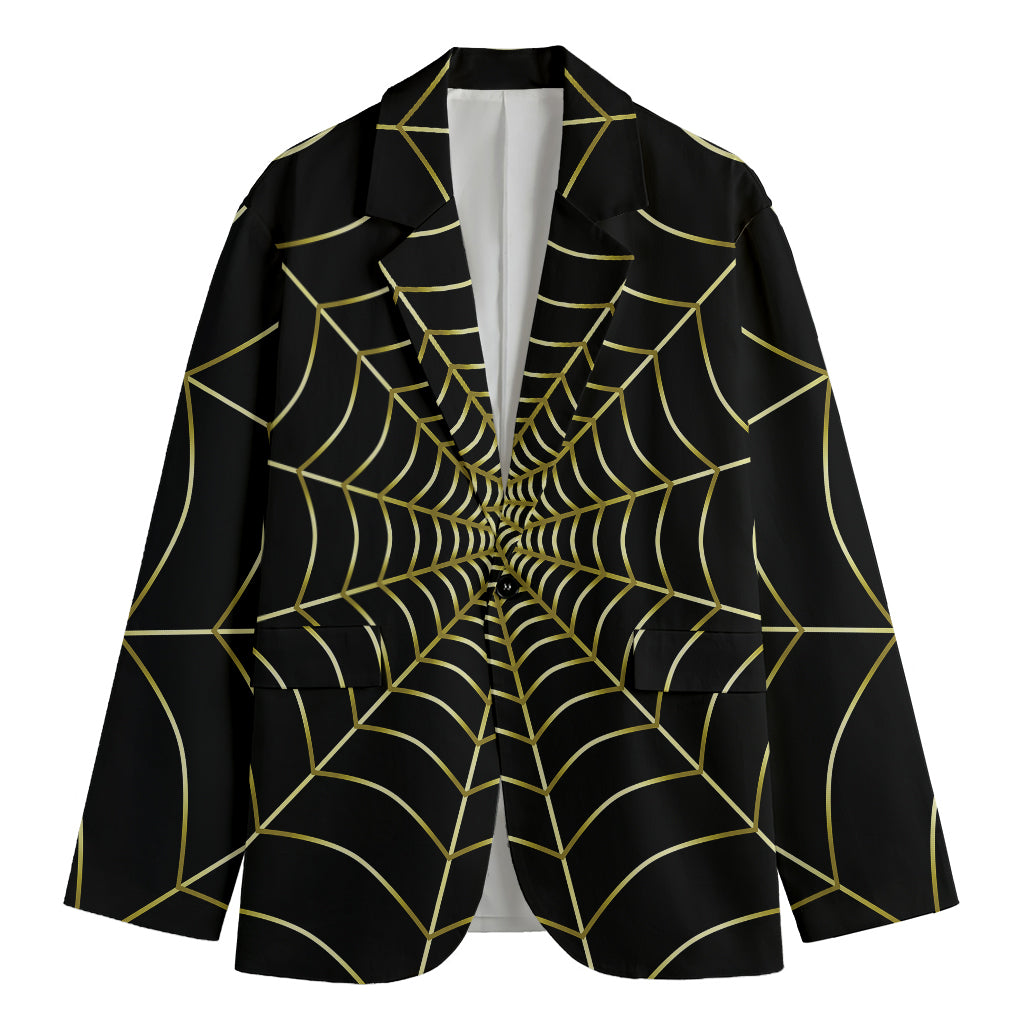 Yellow Cobweb Print Men's Blazer