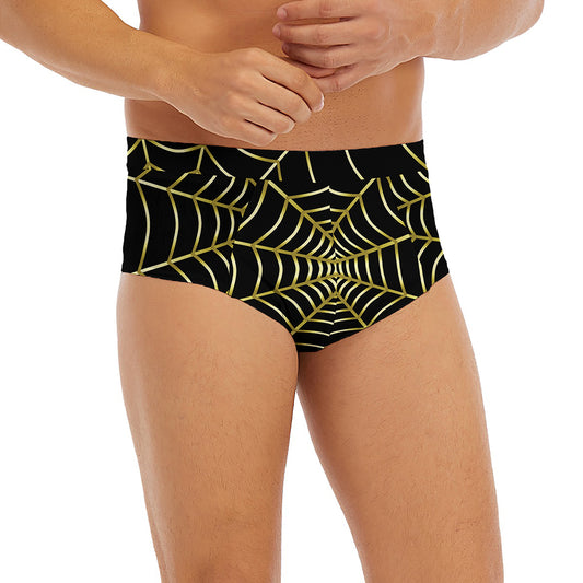 Yellow Cobweb Print Men's Briefs