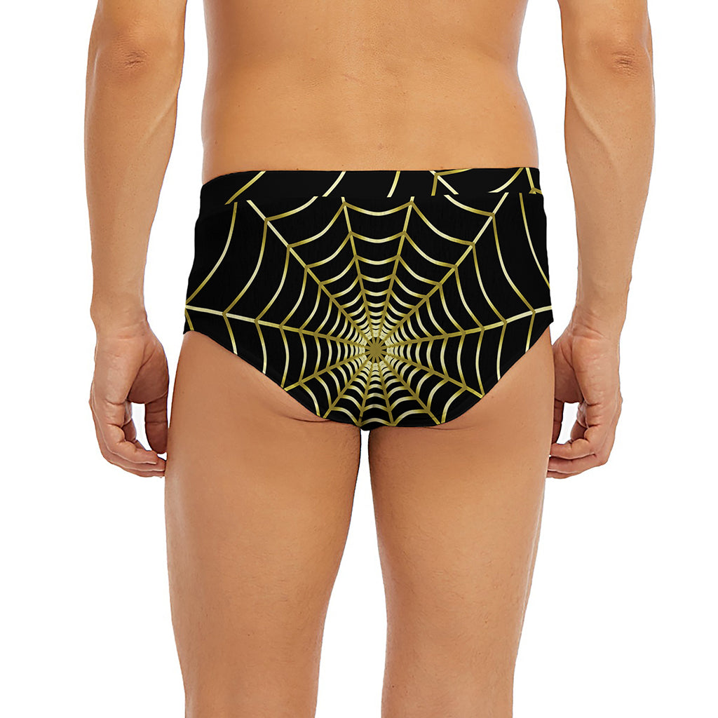 Yellow Cobweb Print Men's Briefs