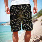 Yellow Cobweb Print Men's Cargo Shorts