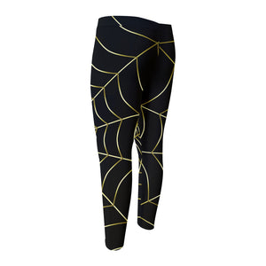 Yellow Cobweb Print Men's Compression Pants