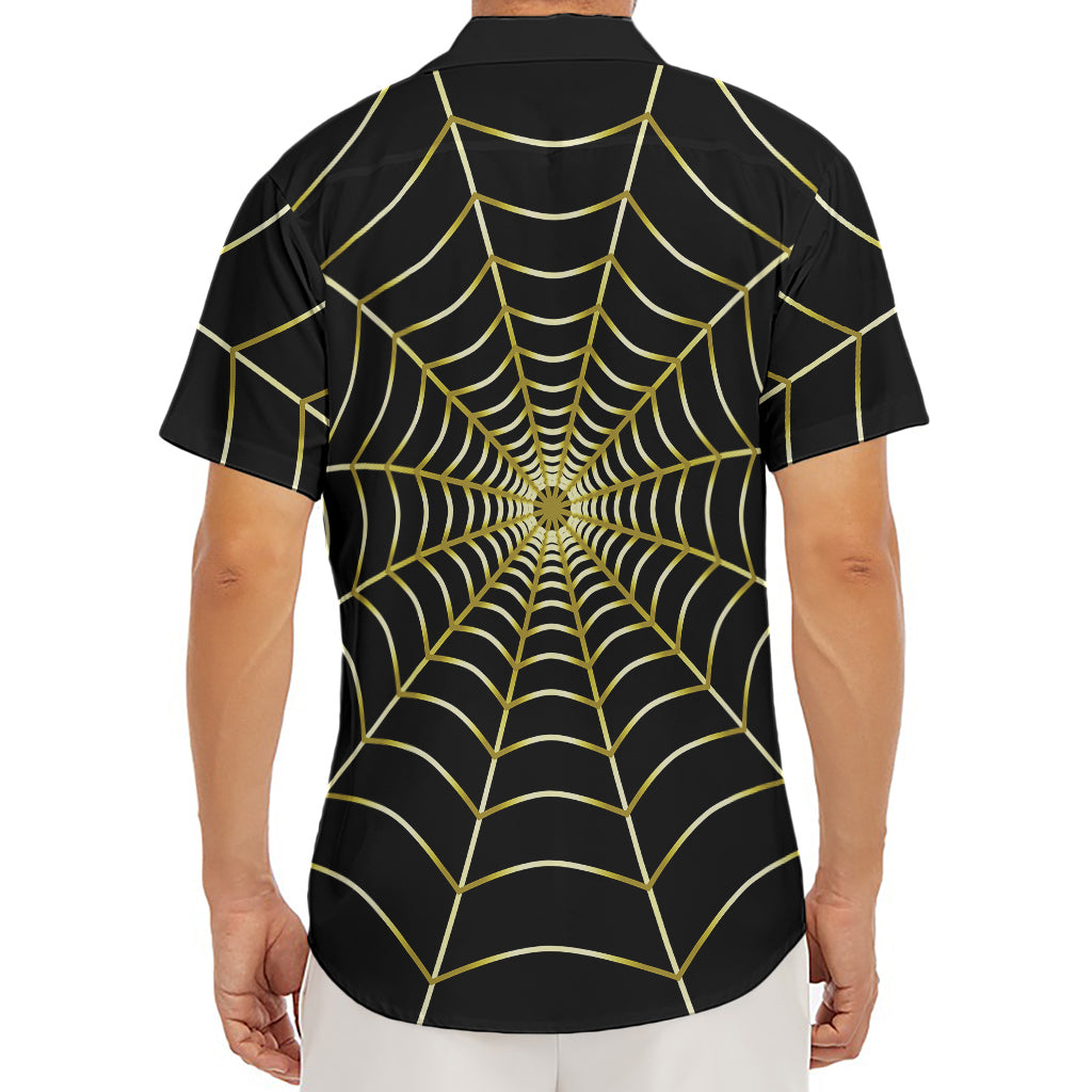 Yellow Cobweb Print Men's Deep V-Neck Shirt