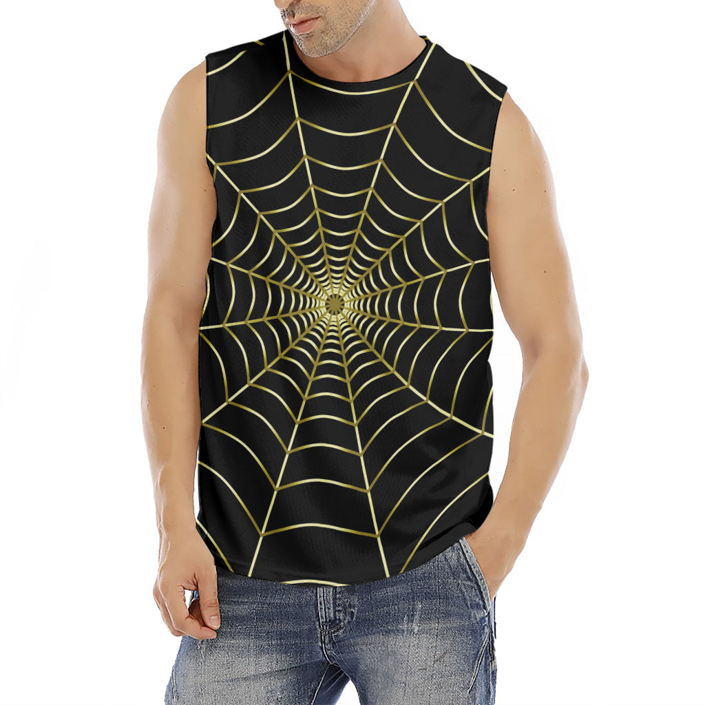 Yellow Cobweb Print Men's Fitness Tank Top