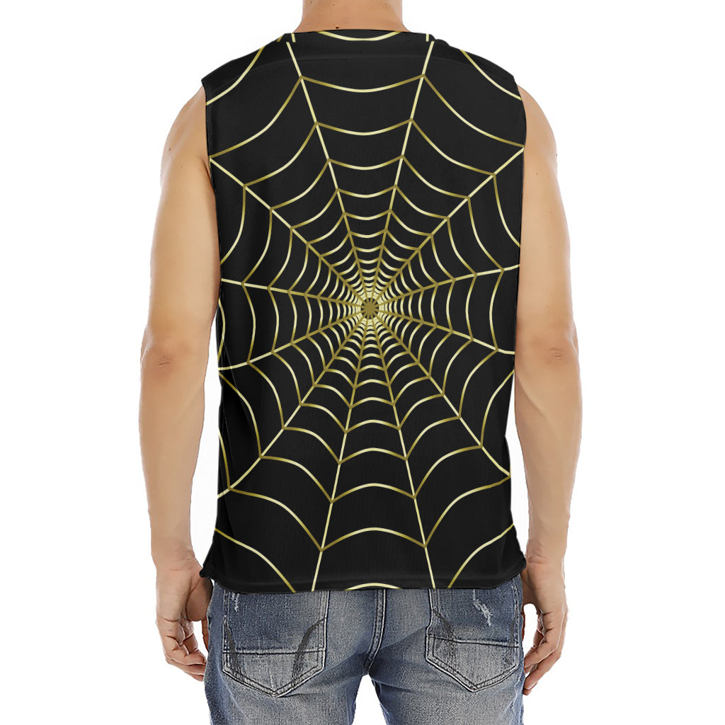 Yellow Cobweb Print Men's Fitness Tank Top