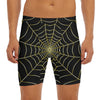 Yellow Cobweb Print Men's Long Boxer Briefs