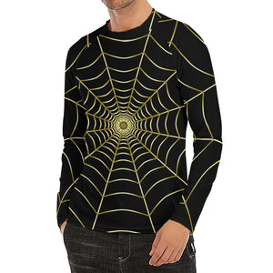 Yellow Cobweb Print Men's Long Sleeve Rash Guard