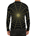 Yellow Cobweb Print Men's Long Sleeve Rash Guard