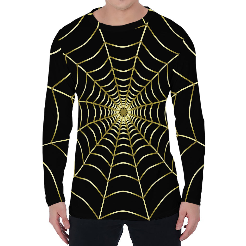 Yellow Cobweb Print Men's Long Sleeve T-Shirt