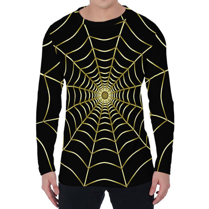 Yellow Cobweb Print Men's Long Sleeve T-Shirt