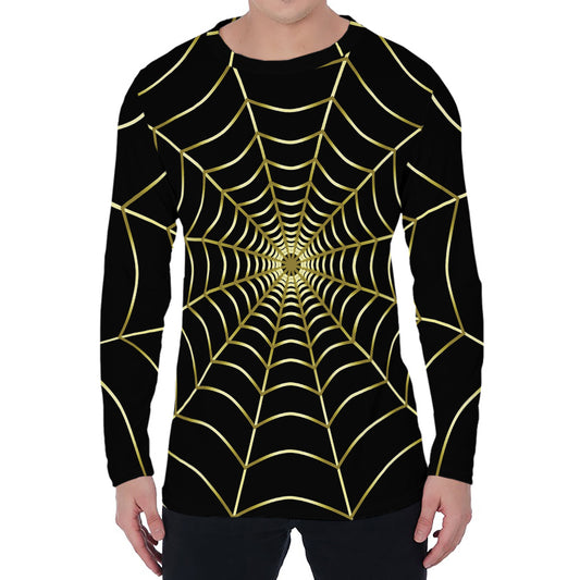 Yellow Cobweb Print Men's Long Sleeve T-Shirt