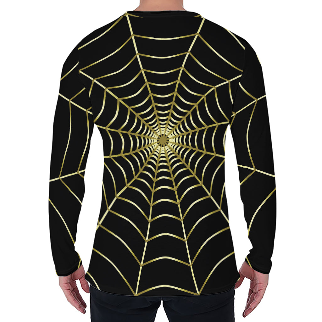 Yellow Cobweb Print Men's Long Sleeve T-Shirt