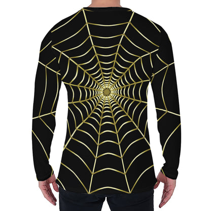 Yellow Cobweb Print Men's Long Sleeve T-Shirt