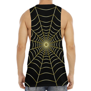 Yellow Cobweb Print Men's Muscle Tank Top