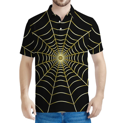 Yellow Cobweb Print Men's Polo Shirt