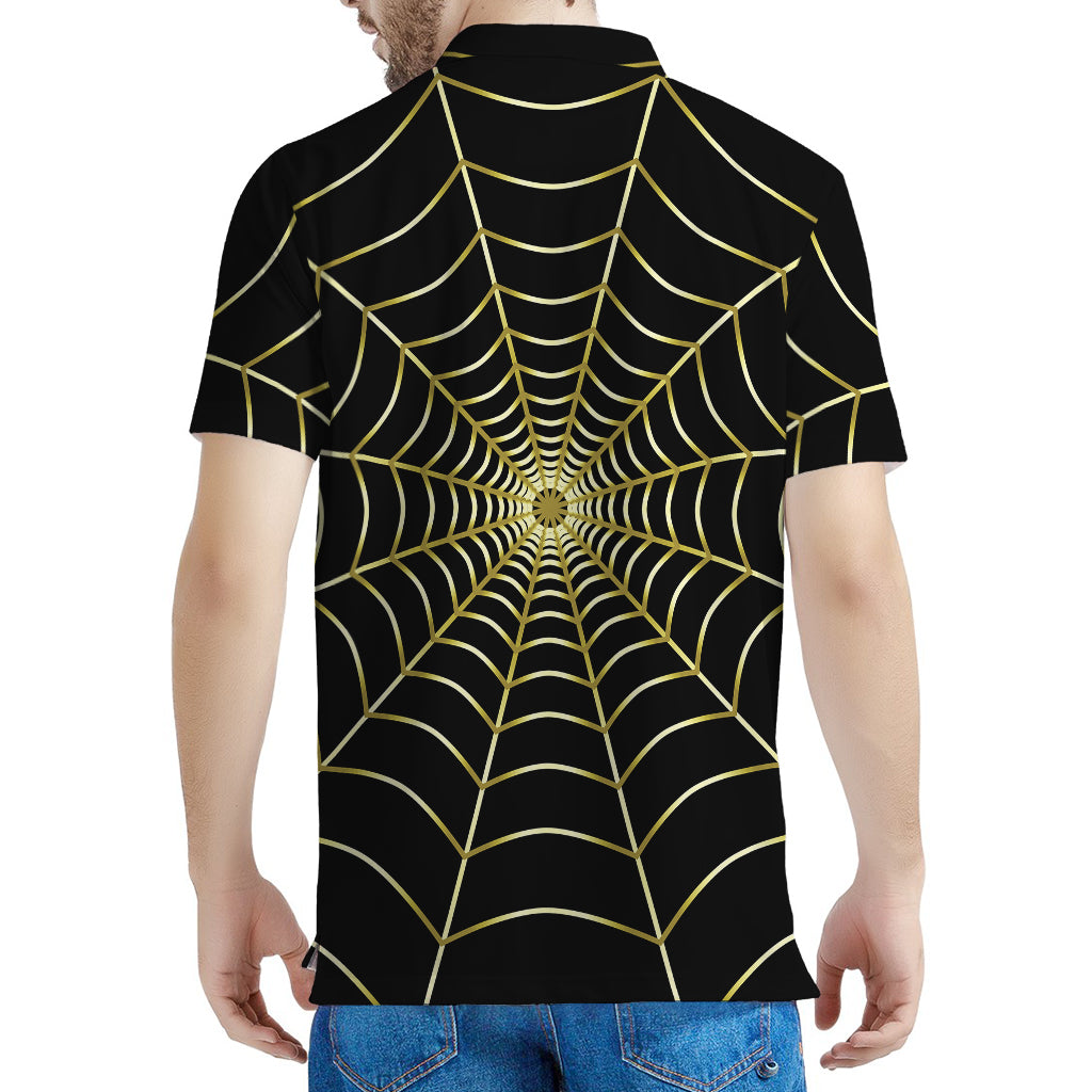 Yellow Cobweb Print Men's Polo Shirt