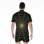 Yellow Cobweb Print Men's Rompers